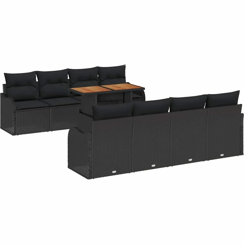 vidaXL Tuin Sofa Set 9 st Zwart Poly riet