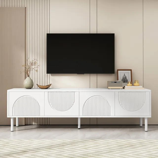KOMHTOM BLACKCOLORS Moderne lage tv-meubel 180 cm met opbergruimte, mat oppervlak en kabelbeheer – minimalistisch design voor de woonkamer, slaapkamer of hal Wit