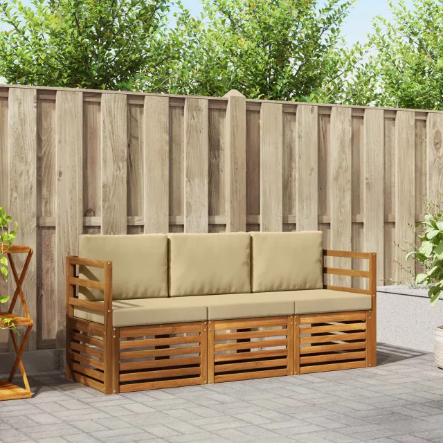 vidaXL Buiten bankenset 3 st 3-zits Natuurlijk en Beige