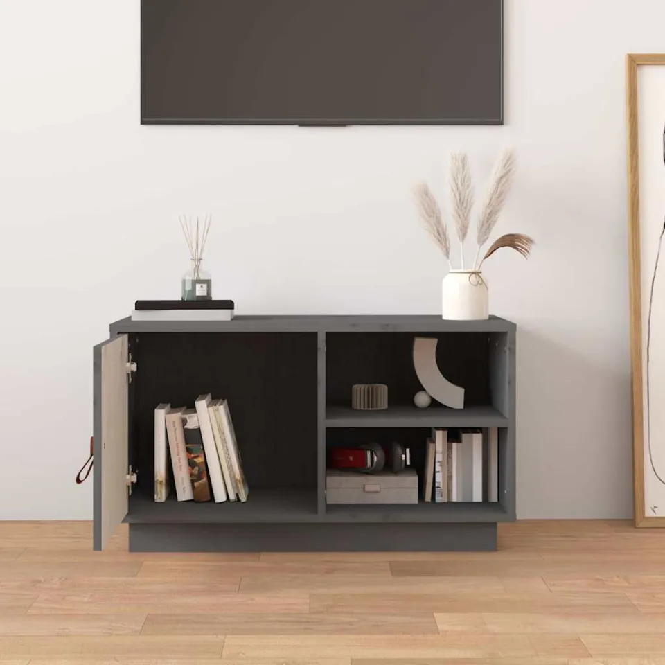 vidaXL Tv-meubel 70x34x40 cm massief grenenhout grijs, foto 3