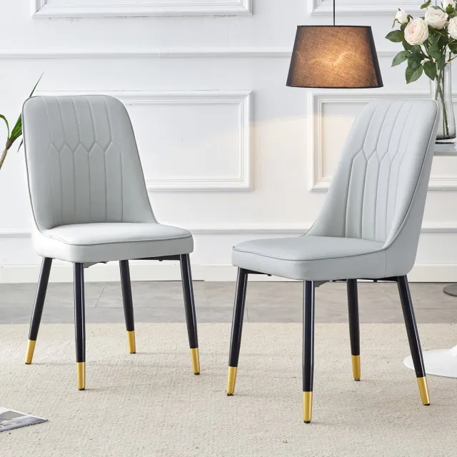 MODENUIT Eetkamerstoel - Set Van 2 - Ergonomische Rugleuning - Voor Eetkamer En Keuken - Metaal PU Lichtgrijs Lichtgrijs Zwart