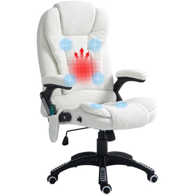 Lunpog Kantoorstoel met zachte bekleding, directiestoel, met zes-puntsmassage, verstelbare rugleuning, in hoogte verstelbaar，wit