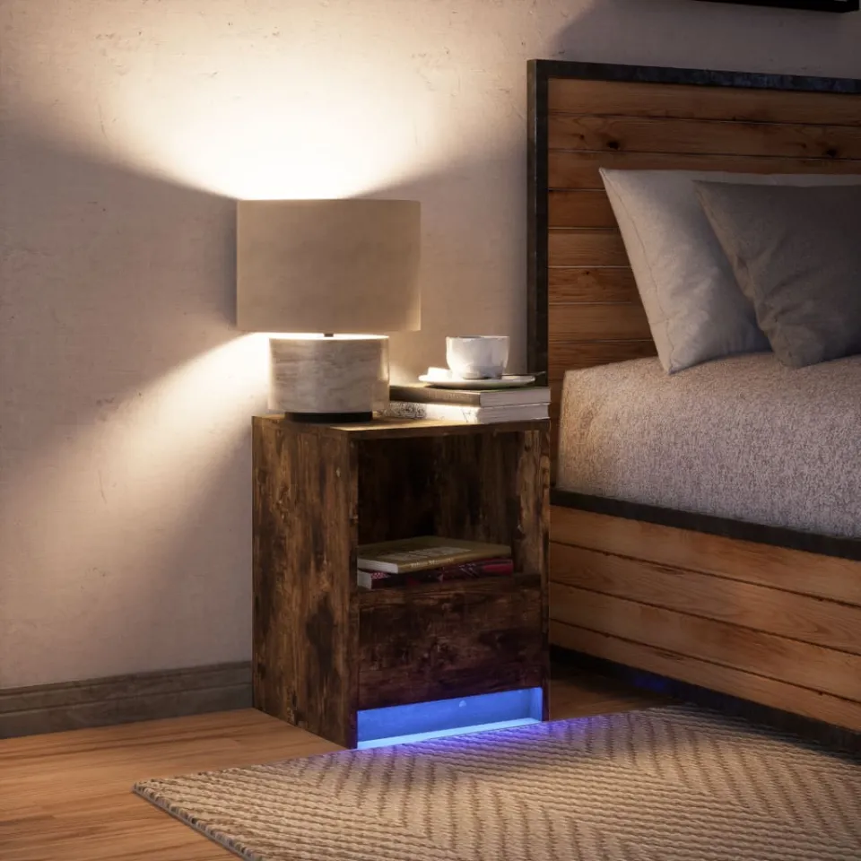 vidaXL nachtkastje met LED-verlichting bewerkt hout gerookt eikenkleur, foto 4