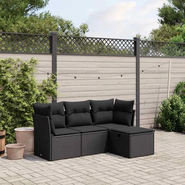 vidaXL 4-delige Loungeset met kussens poly rattan zwart, foto 2