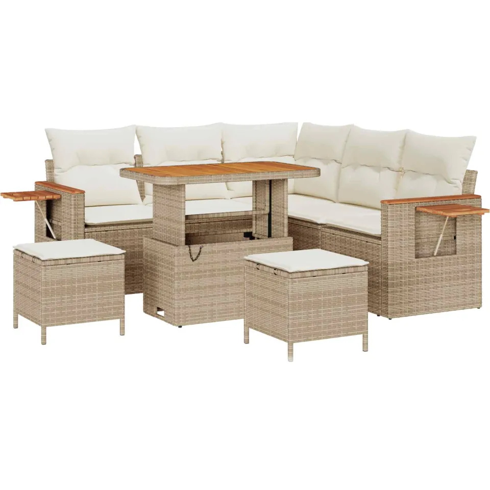 vidaXL Tuinbankenset 8 st Beige poly rattan