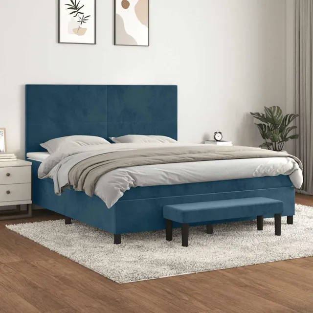 vidaXL Boxspring met matras fluweel donkerblauw 180x200 cm blauw