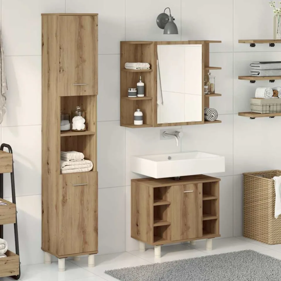 vidaXL 3-delige Badkamermeubelset bewerkt hout artisanaal eikenkleur, foto 2