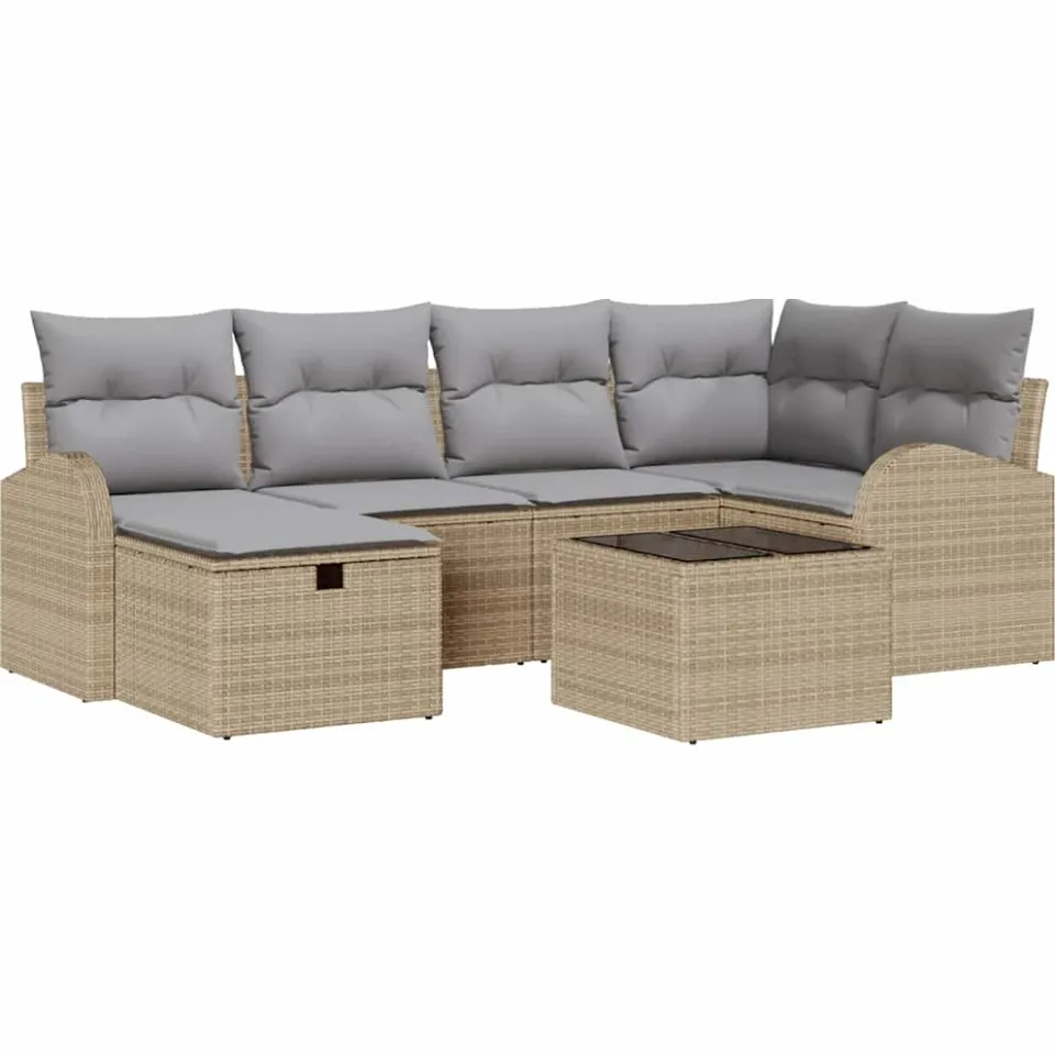 vidaXL Tuin Sofa Set 7 st Beige poly rattan