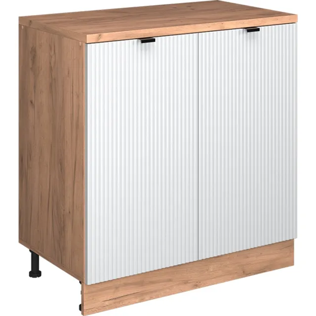 Vicco Keukenkast voor schuine wand R-Line, Witte golf, 80 cm zonder schuine kant met 2 deuren Witte golf/Goudkleurig Eiken