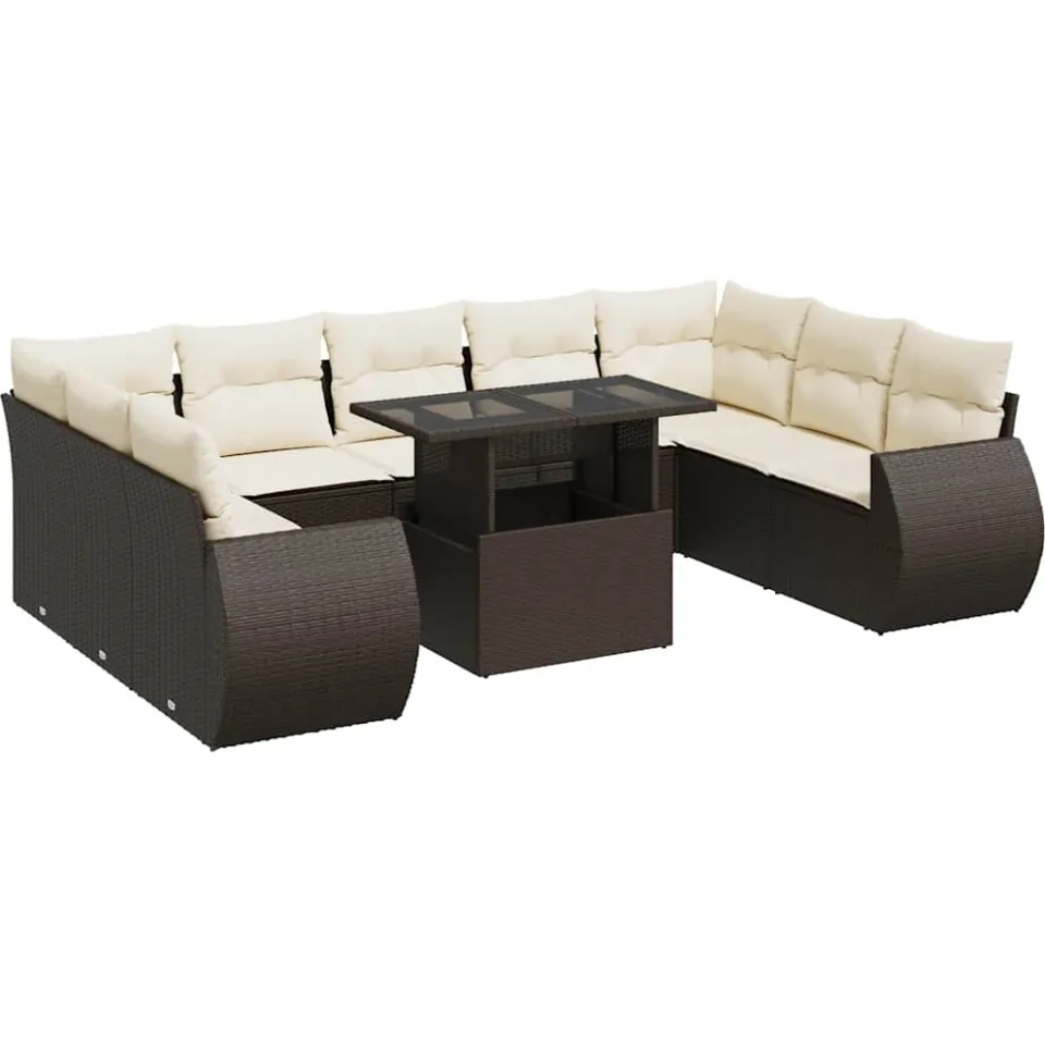 vidaXL 10-delige Loungeset met kussens poly rattan bruin, foto 3