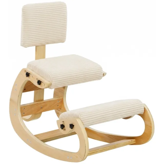 STILVORA Ergonomische Kniestuhl 98 x 54 x 86 cm Met Rugleuning Zonder Armleuningen Voor Thuis Kantoor En Meditatie Ribstof Cremewit Crèmewit