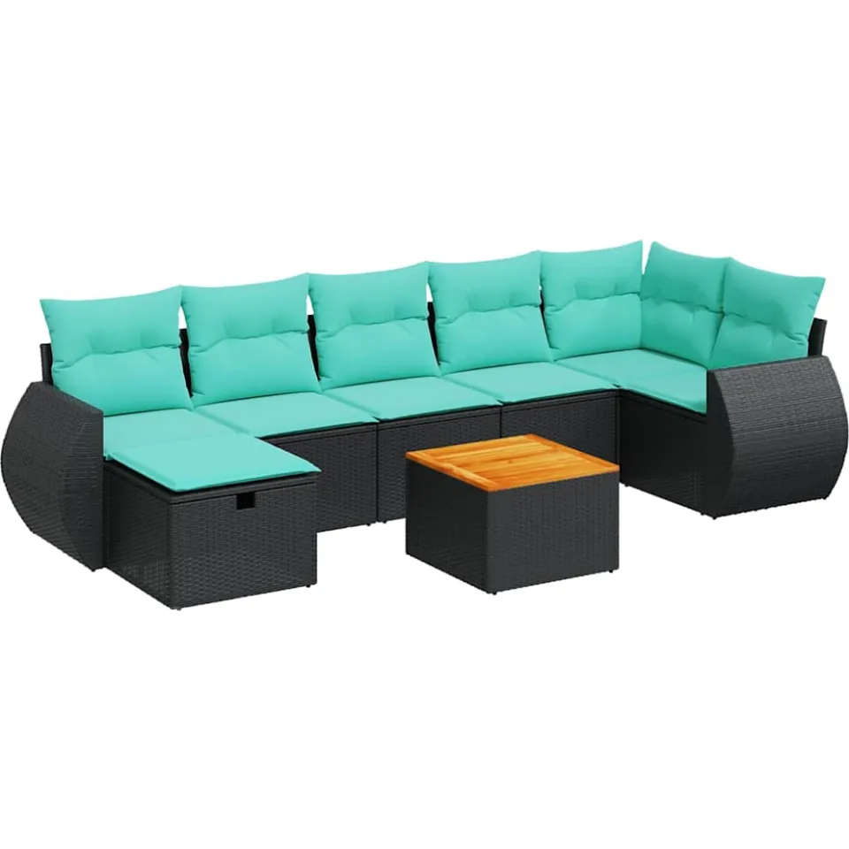 vidaXL 8-delige Loungeset met kussens poly rattan zwart, foto 3