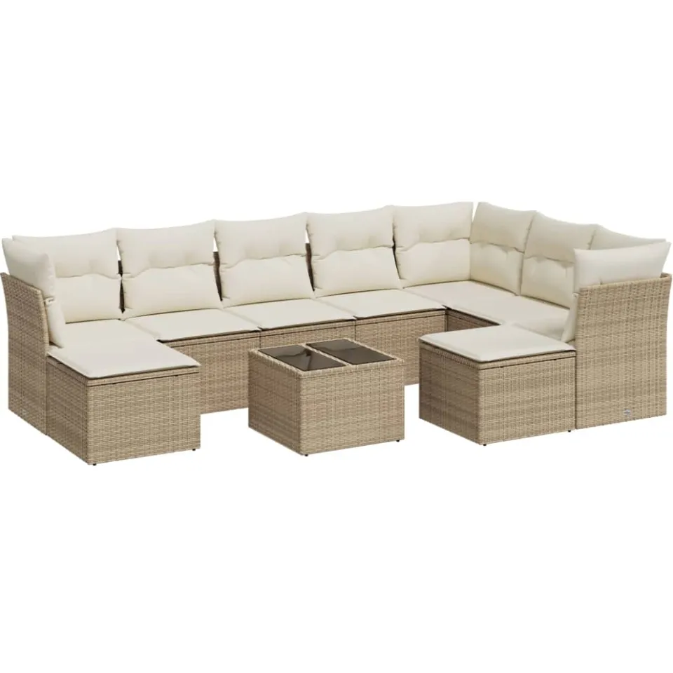 vidaXL 10-delige Loungeset met kussens poly rattan beige, foto 3