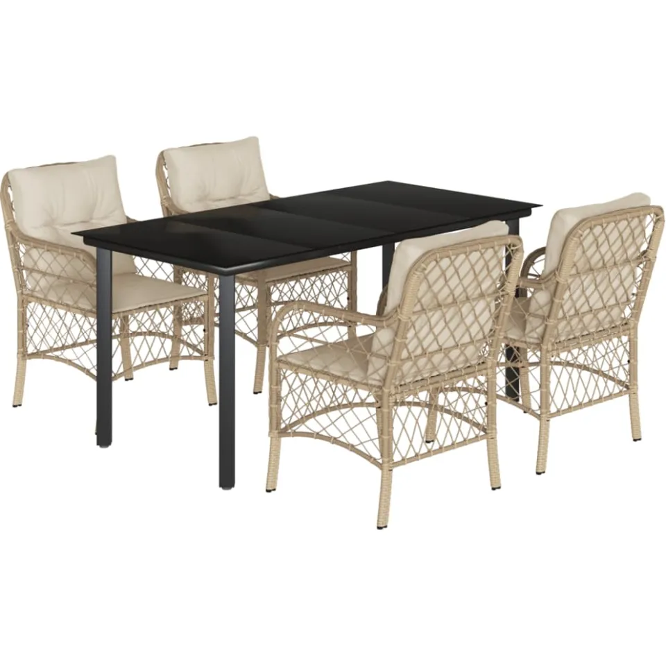 vidaXL 5-delige Tuinset met kussens poly rattan beige, foto 3