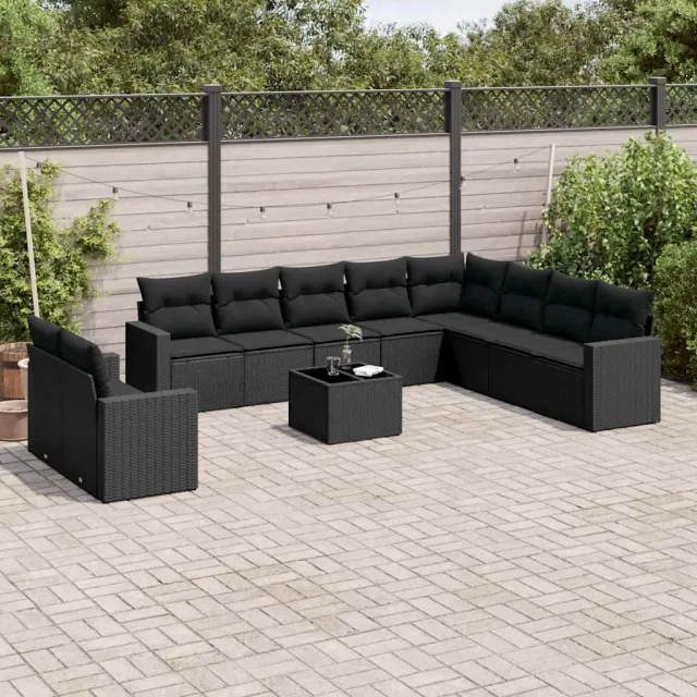 vidaXL 11-delige Loungeset met kussens poly rattan zwart, foto 2