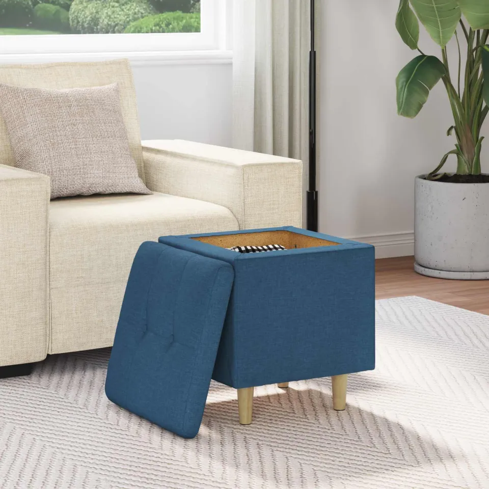 vidaXL Ottoman met Opbergruimte Blauw 40 x 40 x 45 cm Stof, foto 4