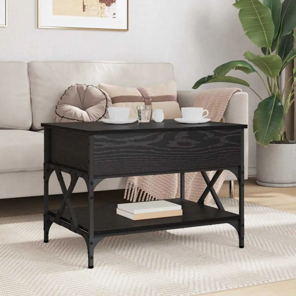 vidaXL Salontafel Zwart Eiken 70x50x50cm Bewerkt hout, foto 4