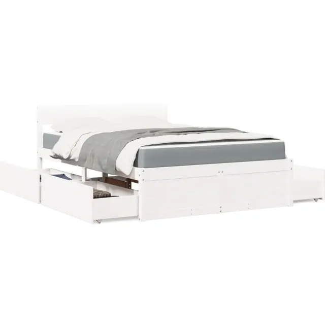 vidaXL Bed met lades en matras massief grenenhout wit 120x200 cm