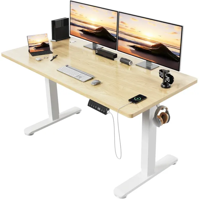 Novyro Living elektrisch bureau - zit / sta bureau - hoogte verstelbaar - met USB aansluiting - hout - 140x70 cm - kantoor