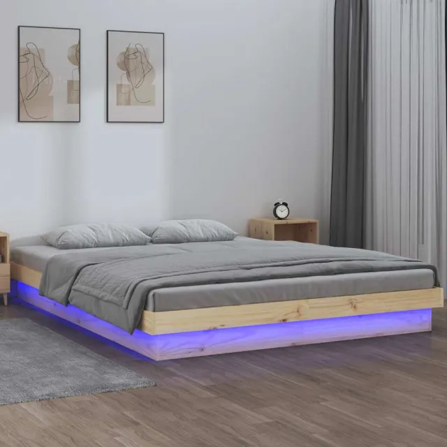 vidaXL Bedframe LED massief hout 140x190 cm Bruin