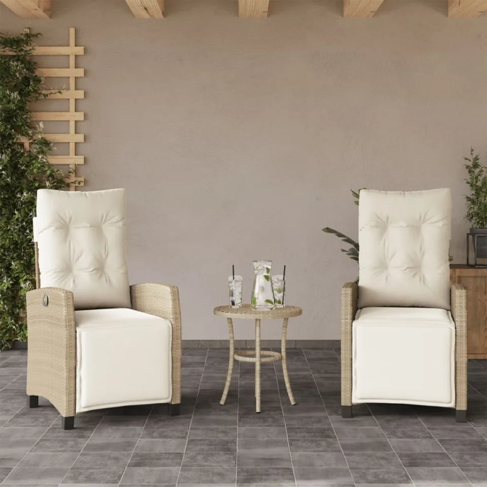 vidaXL 3-delige Bistroset met kussens poly rattan beige, foto 2