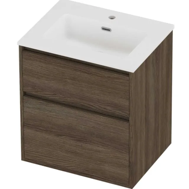 Proline Tribute Badmeubelset Porselein Elegant 1 Gat 60x46x67 cm Mat White Vital Oak Eiken