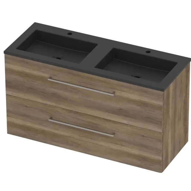 Basic-Line Aura 46 Badmeubelset Acryl 2 Kraangaten 120x46x62 cm A46MZDSO120D2 Scotch Oak Mat Zwart