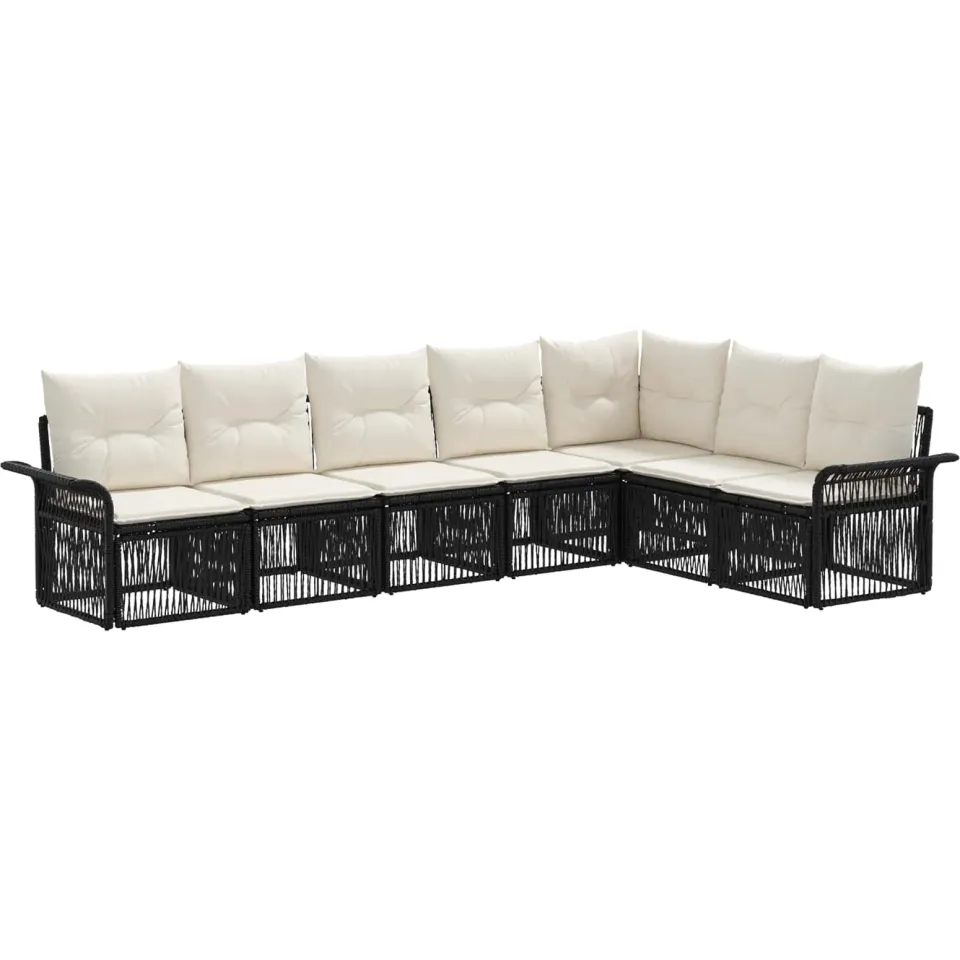 vidaXL Tuinbankenset 7 st 7-zits Zwart poly rattan, foto 4
