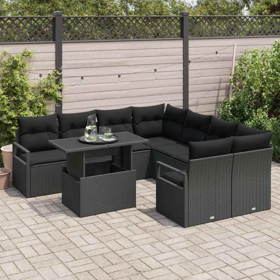 vidaXL Tuin Sofa Set 9 st Zwart Poly riet, foto 3