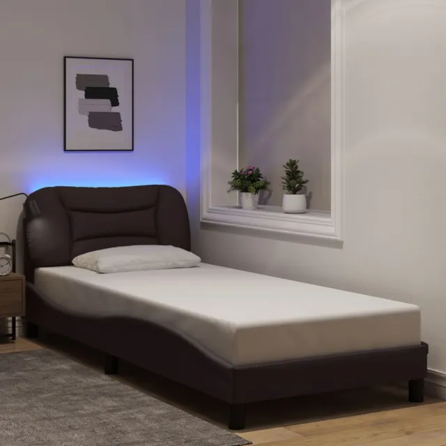 vidaXL Bedframe met LED zonder matras "Hvar" 90x190 cm stof donkerbruin