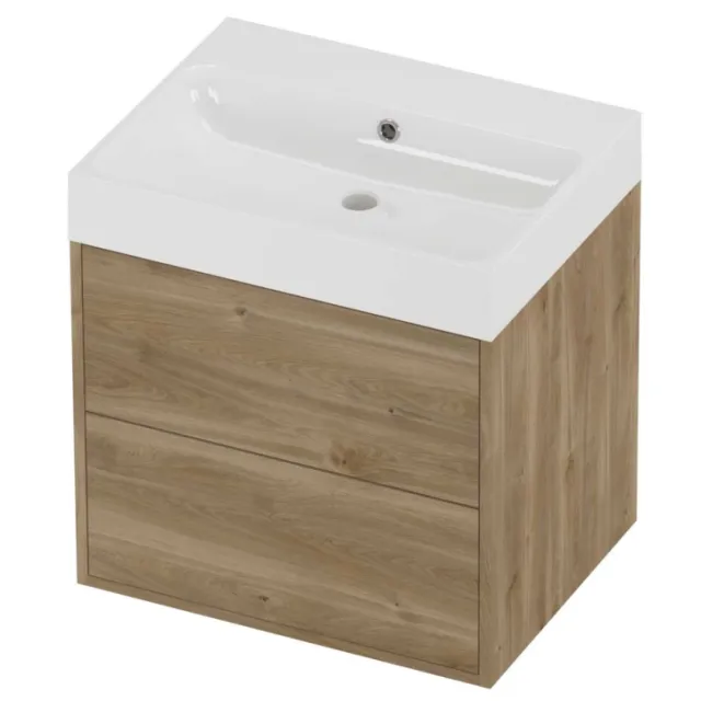 Proline Podium Badmeubelset Polystone Loft 2 Laden 60x46x62 cm Glans Wit Cider Oak Eiken
