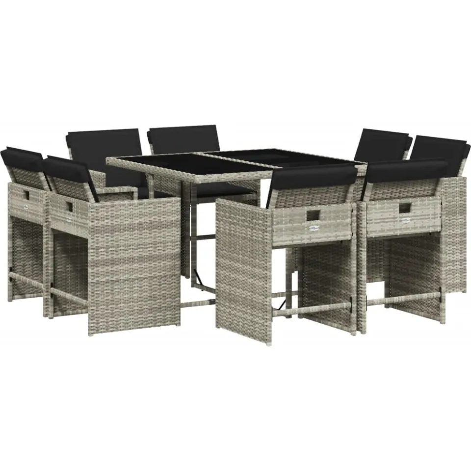 vidaXL 9-delige Tuinset met kussens poly rattan lichtgrijs grijs, foto 3