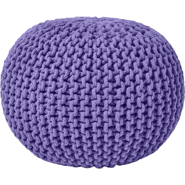 Homescapes Rond gebreide poef 100% katoen - Purper - 35x40 cm