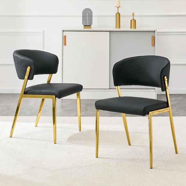 OKWISH Eetkamerstoel Set Van 2 - Moderne Design Stoel Met Gevoerde Zitting En Rugleuning - PU - Zwart