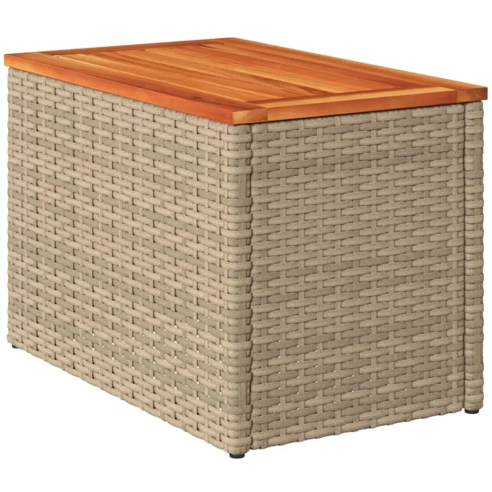 vidaXL Tuinbijzettafels 2 st 55x34x37 cm poly rattan en hout beige, foto 4