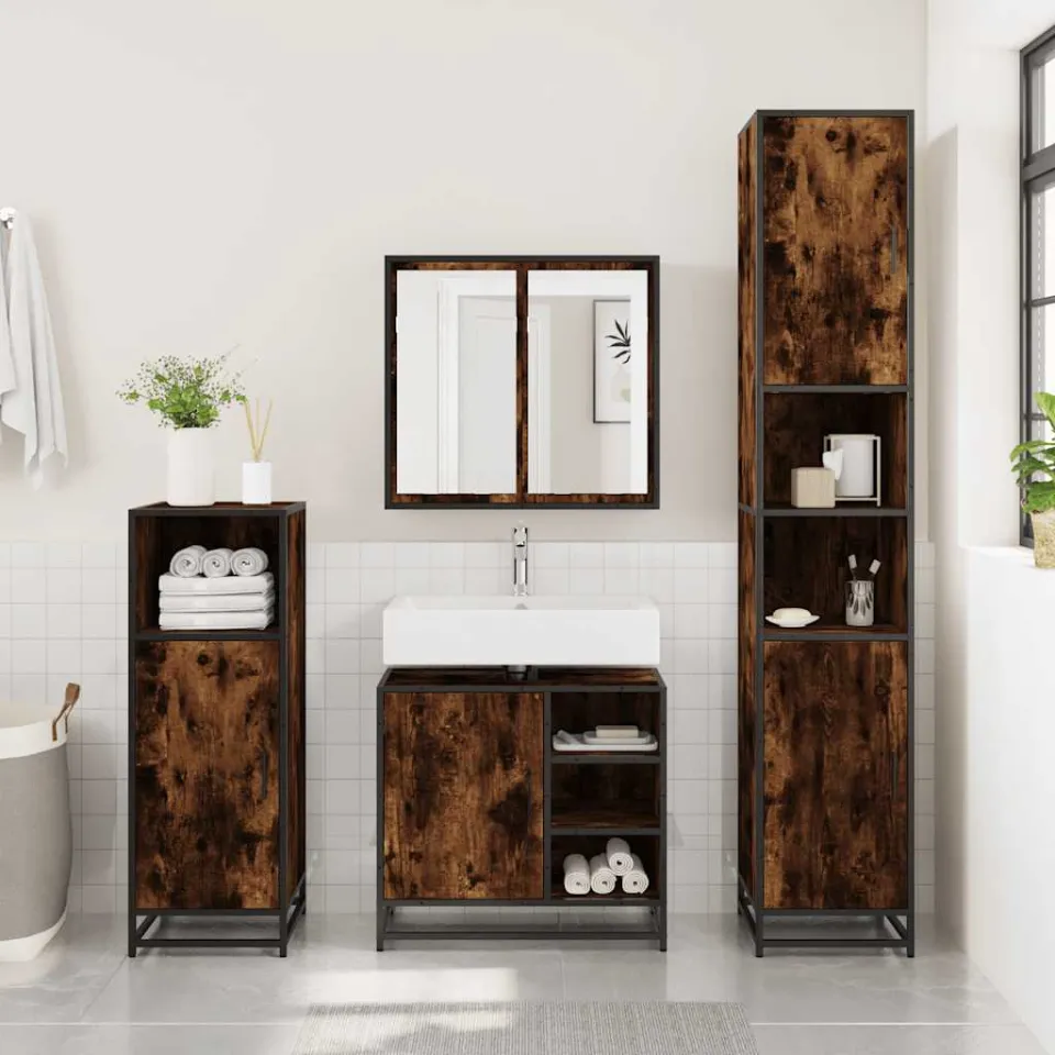 vidaXL Wastafelkast 65x33x60 cm bewerkt hout gerookt eikenkleurig, foto 2
