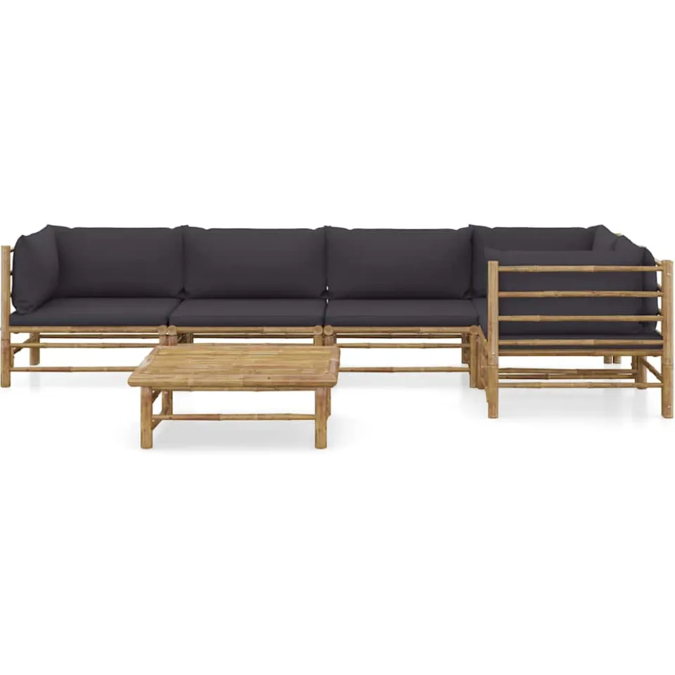 vidaXL 6-delige Loungeset met donkergrijze kussens bamboe grijs, foto 2