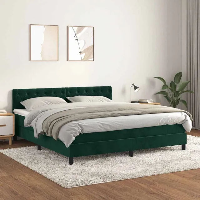 vidaXL Boxspring met matras fluweel donkergroen 160x200 cm groen