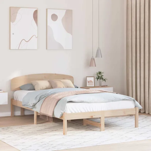 vidaXL Bedframe met hoofdeinde Naturel 140 x 190 cm Massief grenenhout Bruin