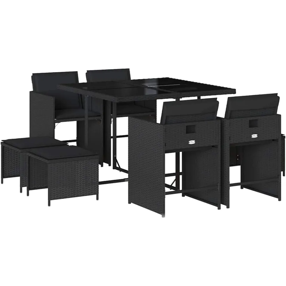 vidaXL 9-delige Tuinset poly rattan zwart