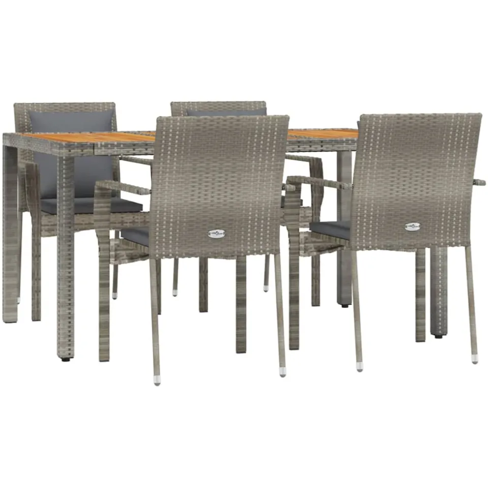 vidaXL 5-delige Tuinset met kussens poly rattan grijs