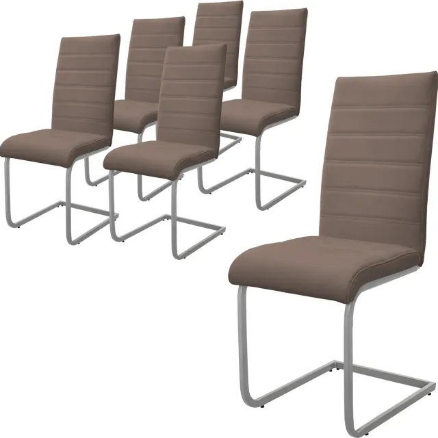 ml-design eetkamerstoelen set van 6, bruin, schommelstoel sledestoel met hoge rugleuning ergonomische keukenstoelen van kunstleer & metaal moderne gestoffeerde stoel voor eettafel & woonkamer