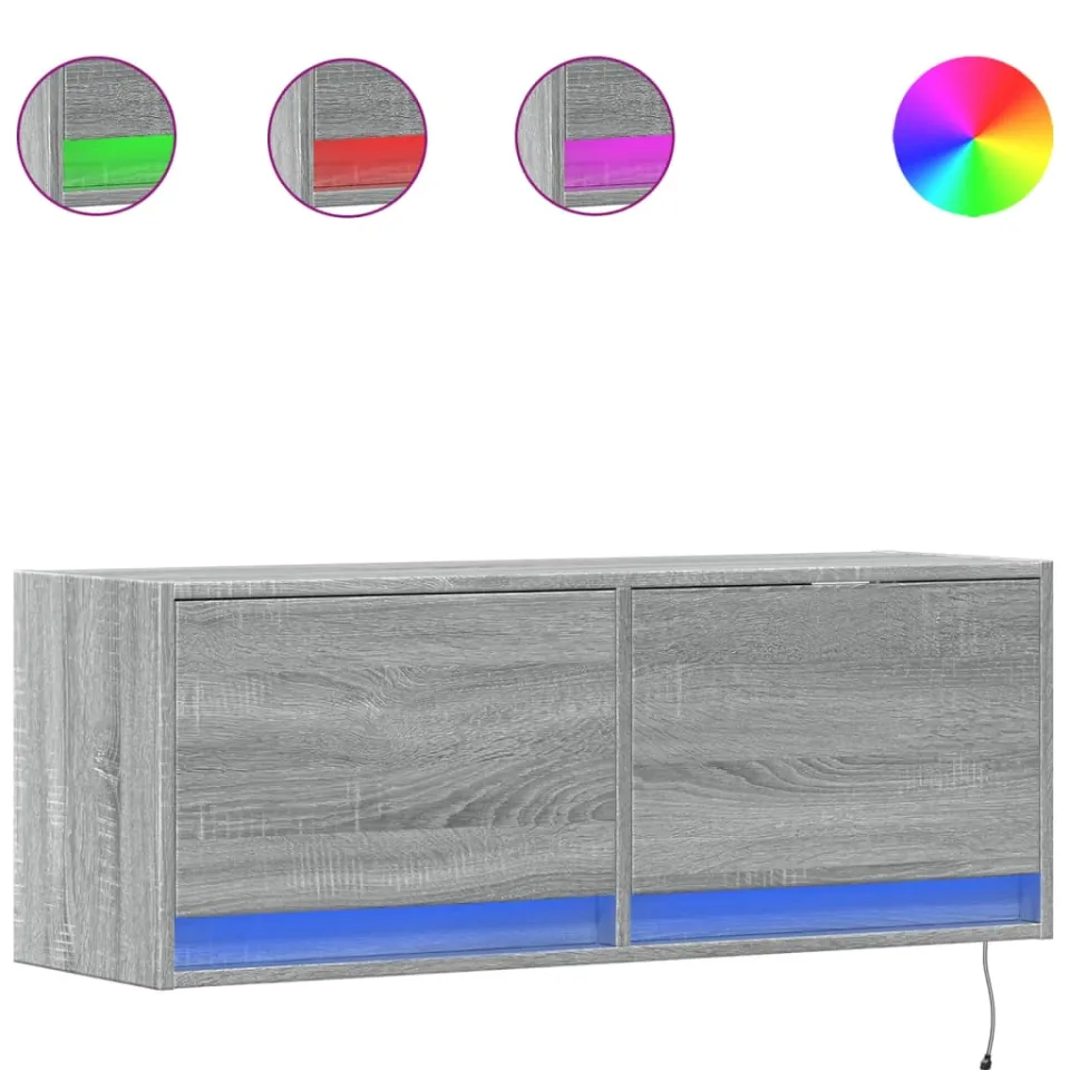 vidaXL Tv-wandmeubel met LED-verlichting 100x31x35 cm grijs sonoma, foto 3