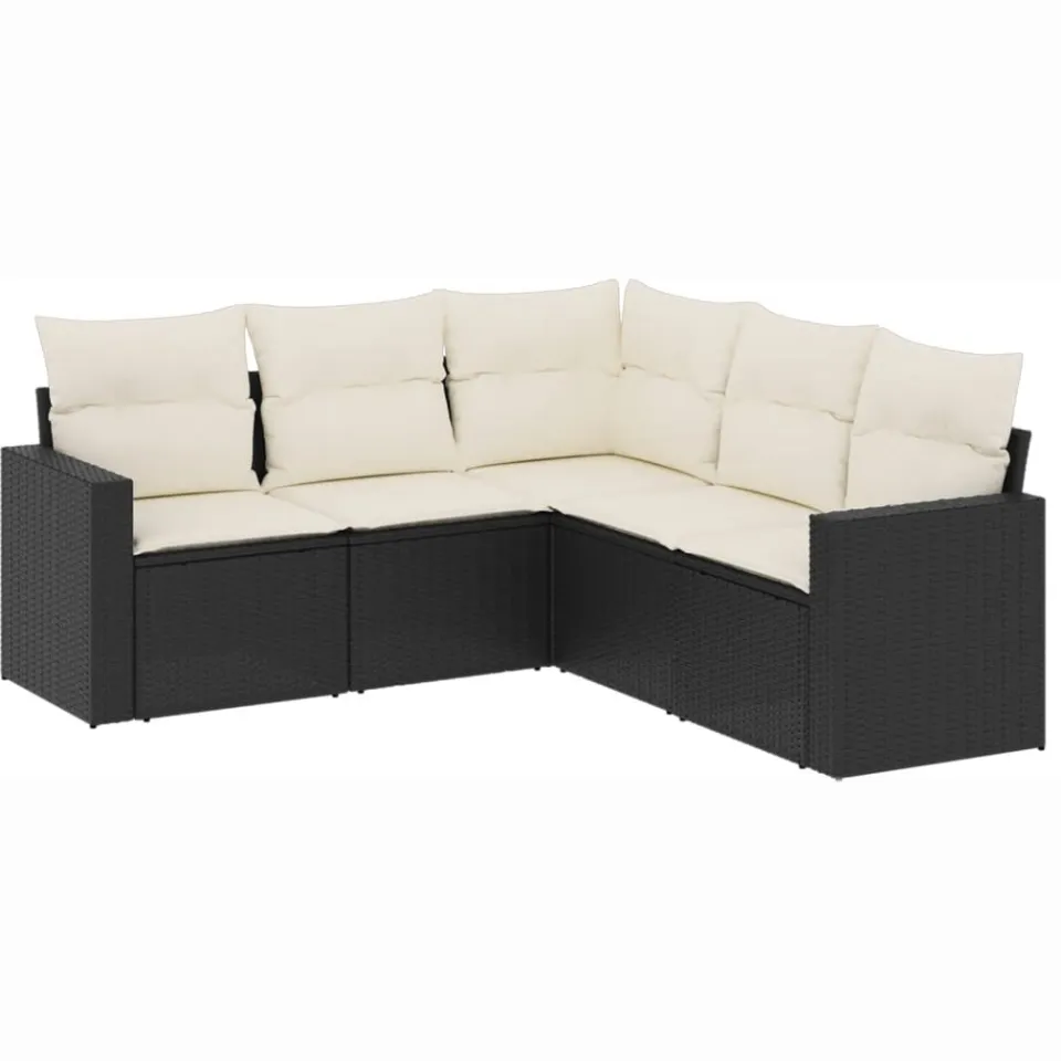 vidaXL 5-delige Loungeset met kussens poly rattan zwart, foto 3
