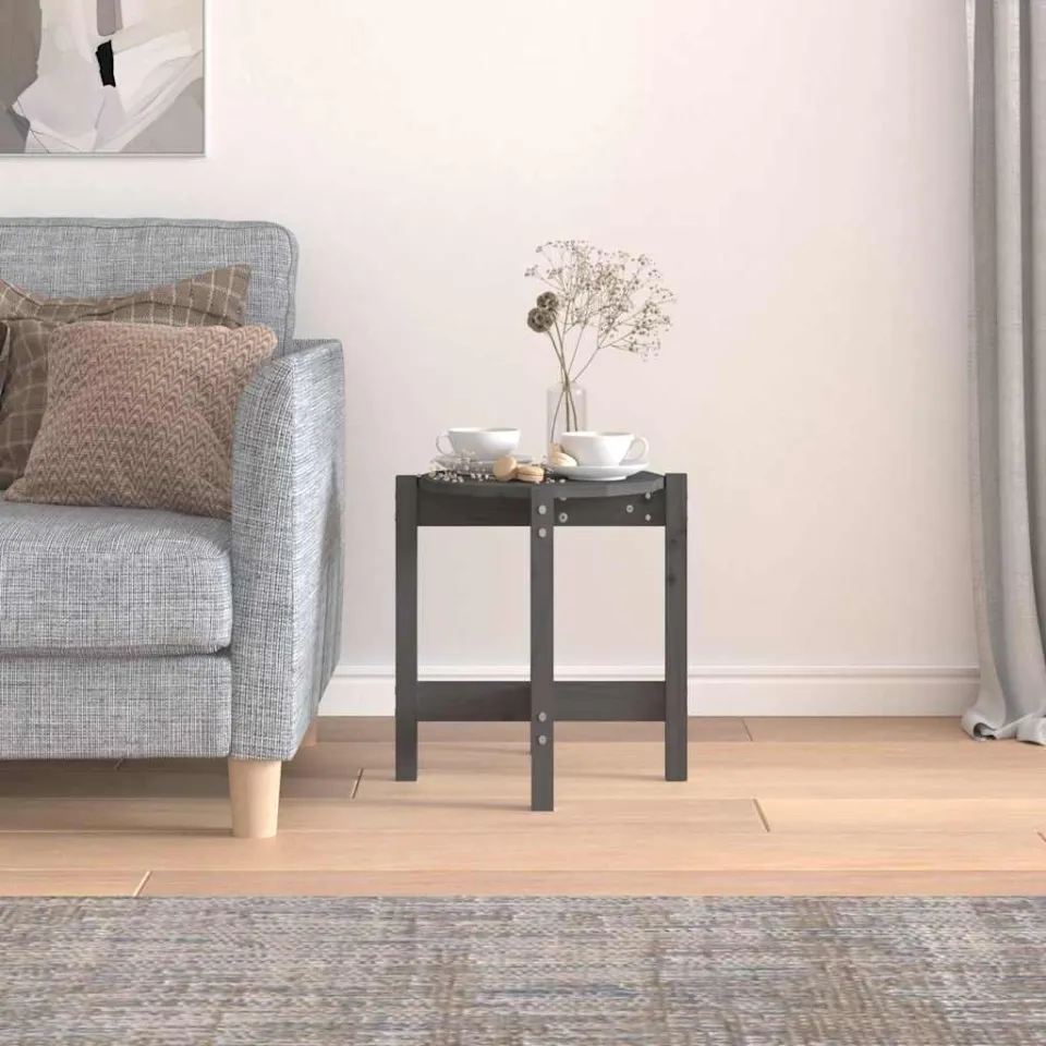 vidaXL Salontafel Ø 42,5x45 cm massief grenenhout grijs, foto 3