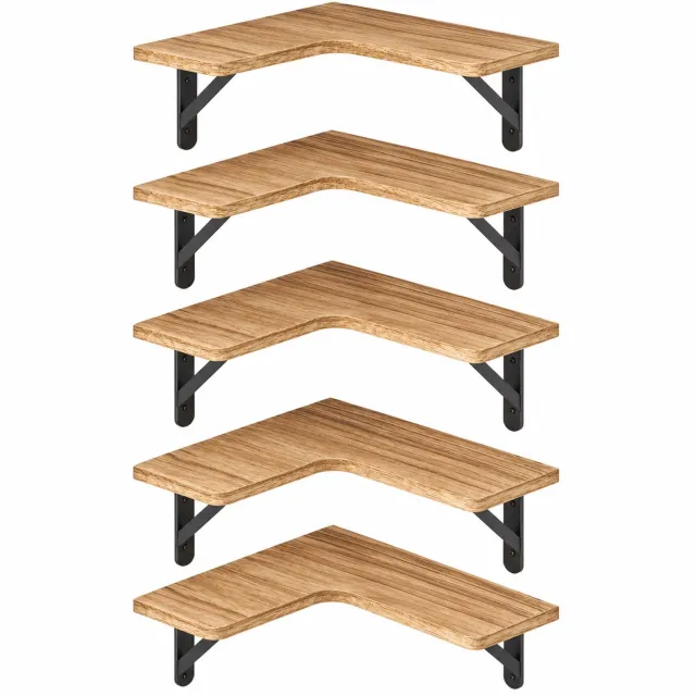 MokoHub Zwevende Wandplank Set van 5 - Rustieke Houten Wandplank - Wandmontage - Opbergplank Woonkamer - 40.9x29x1.5 cm - Naturel