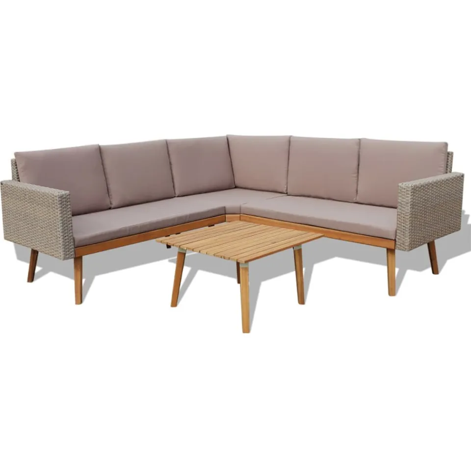 vidaXL 4-delige Loungeset met kussens poly rattan grijs, foto 3