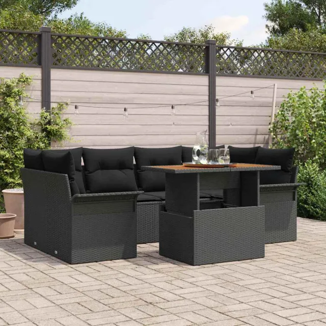 vidaXL Tuin Sofa Set 7 st Zwart Poly riet, foto 2