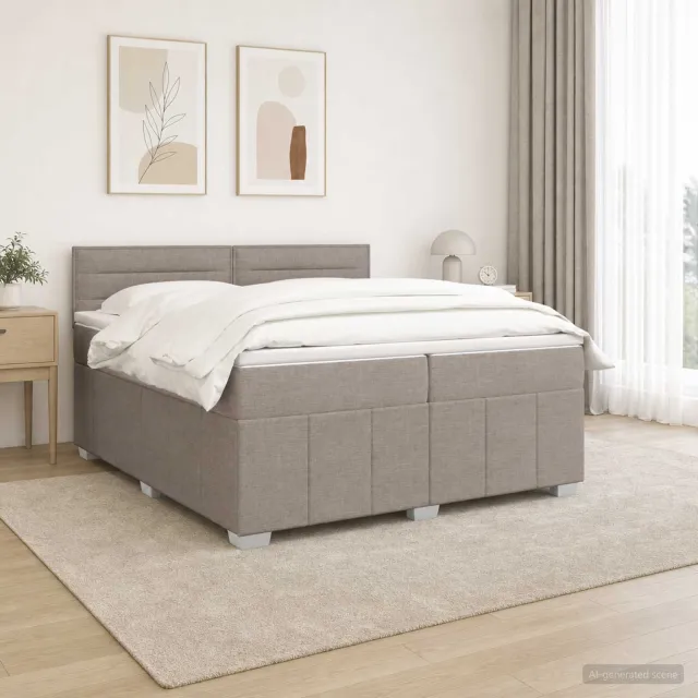 vidaXL Boxspringbed met matras met hoofdeinde Taupe 200 x 200 cm Stof