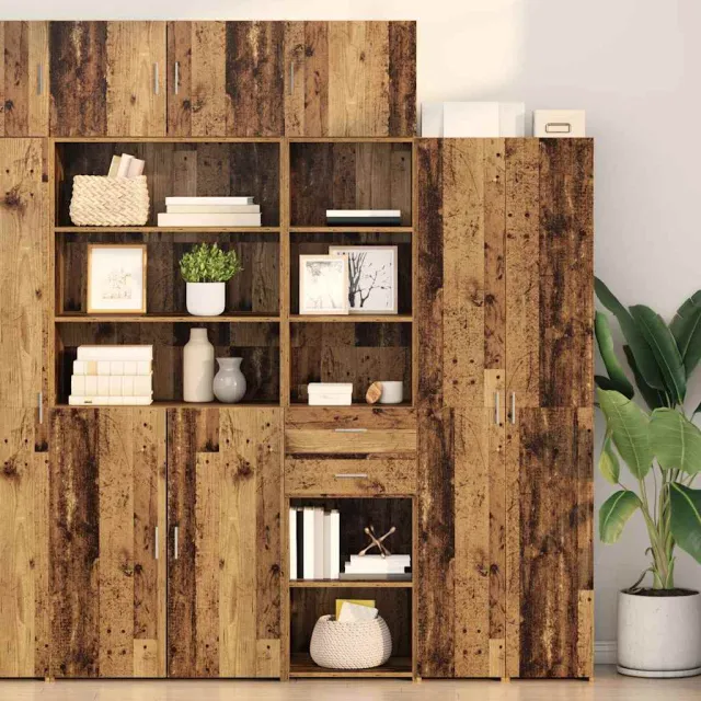 vidaXL Highboard Oud Hout 45 x 42,5 x 185 cm Bewerkt hout bruin